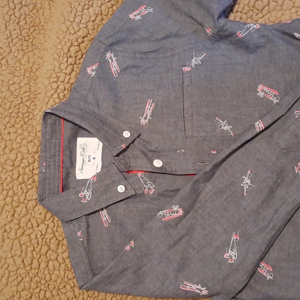 Sovereign Code Boys sz 5 button down-vintage plane-long sleeve